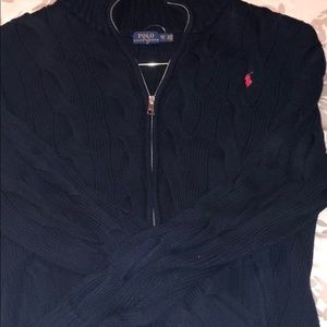 Navy blue Polo cable knit zip up sweater 👀👀